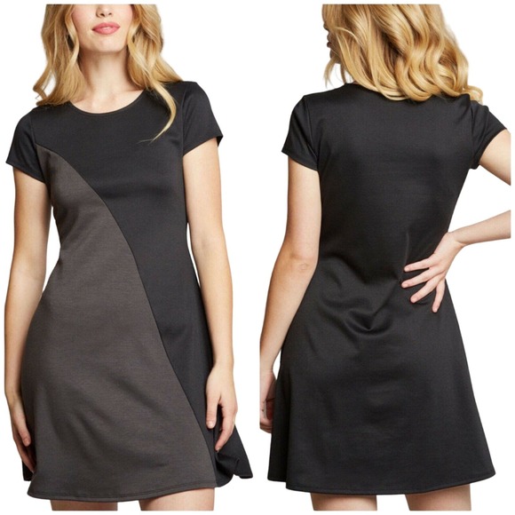 ModCloth NWOT Split Decision Colorblock Dress Size S Black Gray Short Sleeve - Picture 1 of 10
